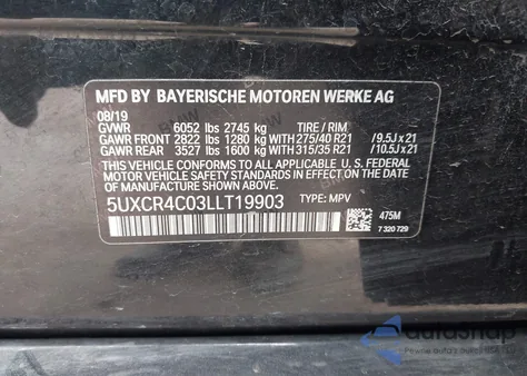2020 BMW X5 Sdrive40I z USA, uszkodzony, nr VIN 5UXCR4C03LLT19903